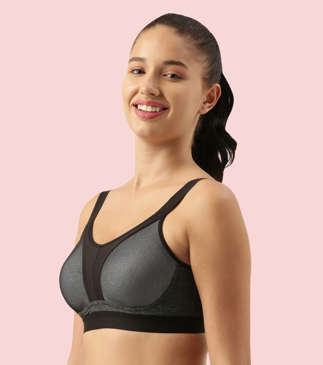 Enamor Innovations Y-panel Bounce Control, Agion Scent Protect ,Women's Sports Bra - High-Impact, Padded, Wirefree, Full Coverage - SB25 (Grey Melange)
