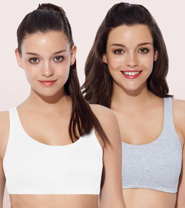 Enamor Low Impact Women's Cotton Everyday Sports Bra - All Day Comfort, Non Padded, Wirefree, High Coverage - SB06 (White/Grey)