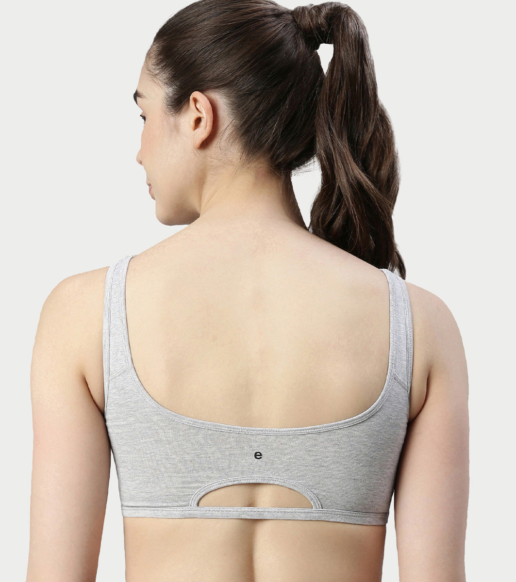 Enamor Low Impact Women's Cotton Everyday Sports Bra - All Day Comfort, Non Padded, Wirefree, High Coverage - SB06 (Greymelange)