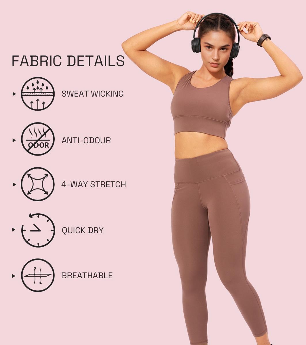 Enamor Wide Straps Seamed T-back Basic Workout Sports Bra - Quick Dry, Antimicrobial, Removable Padding, Non-Wired, Full Coverage - A202 (Nutmeg)