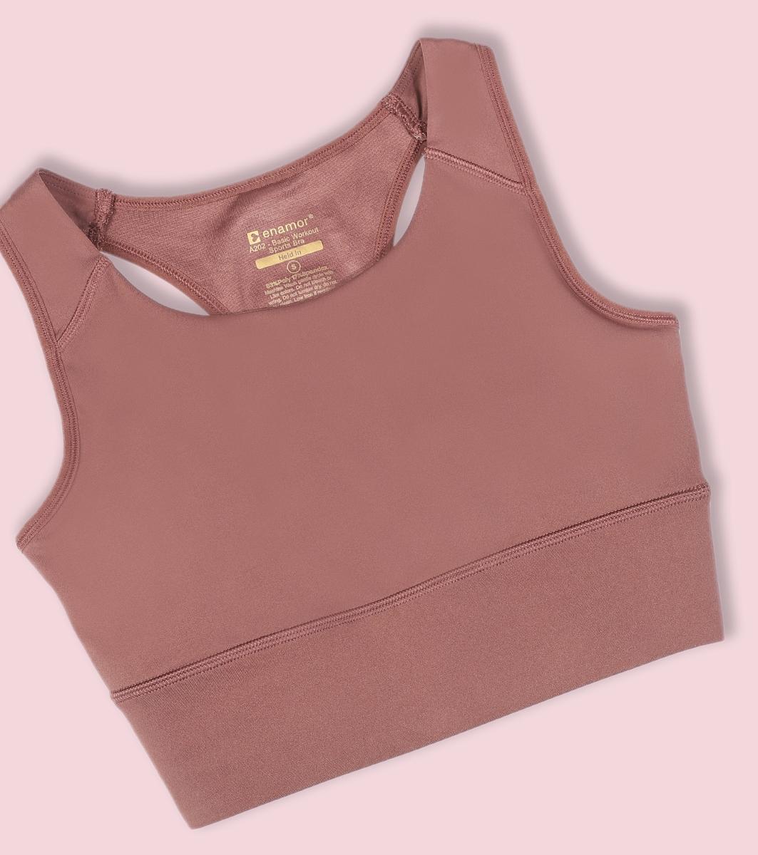 Enamor Wide Straps Seamed T-back Basic Workout Sports Bra - Quick Dry, Antimicrobial, Removable Padding, Non-Wired, Full Coverage - A202 (Nutmeg)