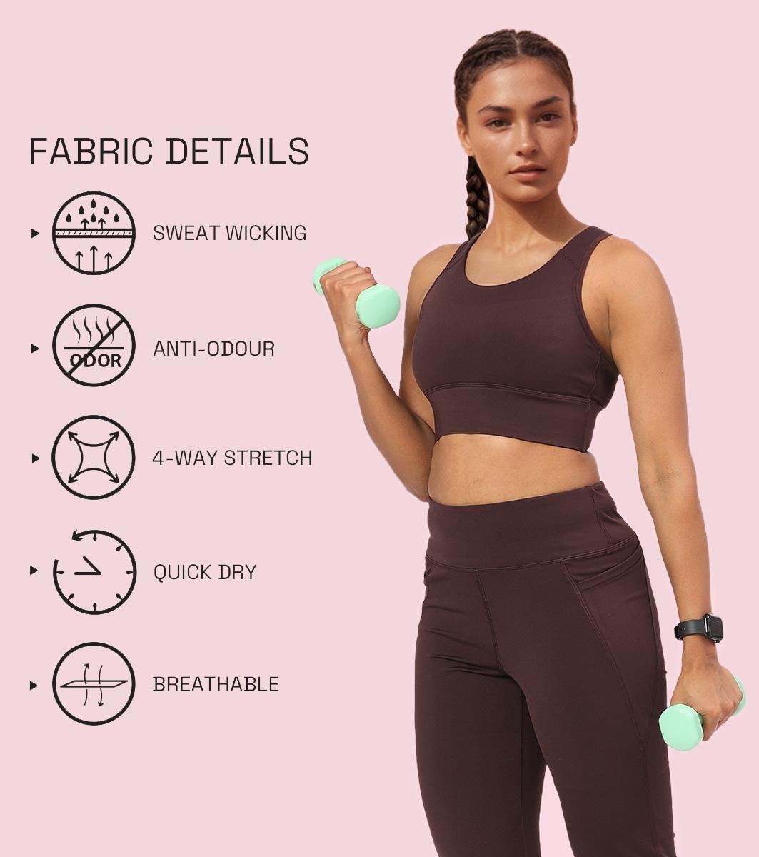 Enamor Wide Straps Seamed T-back Basic Workout Sports Bra - Quick Dry, Antimicrobial, Removable Padding, Non-Wired, Full Coverage - A202 (Choco Fudge)
