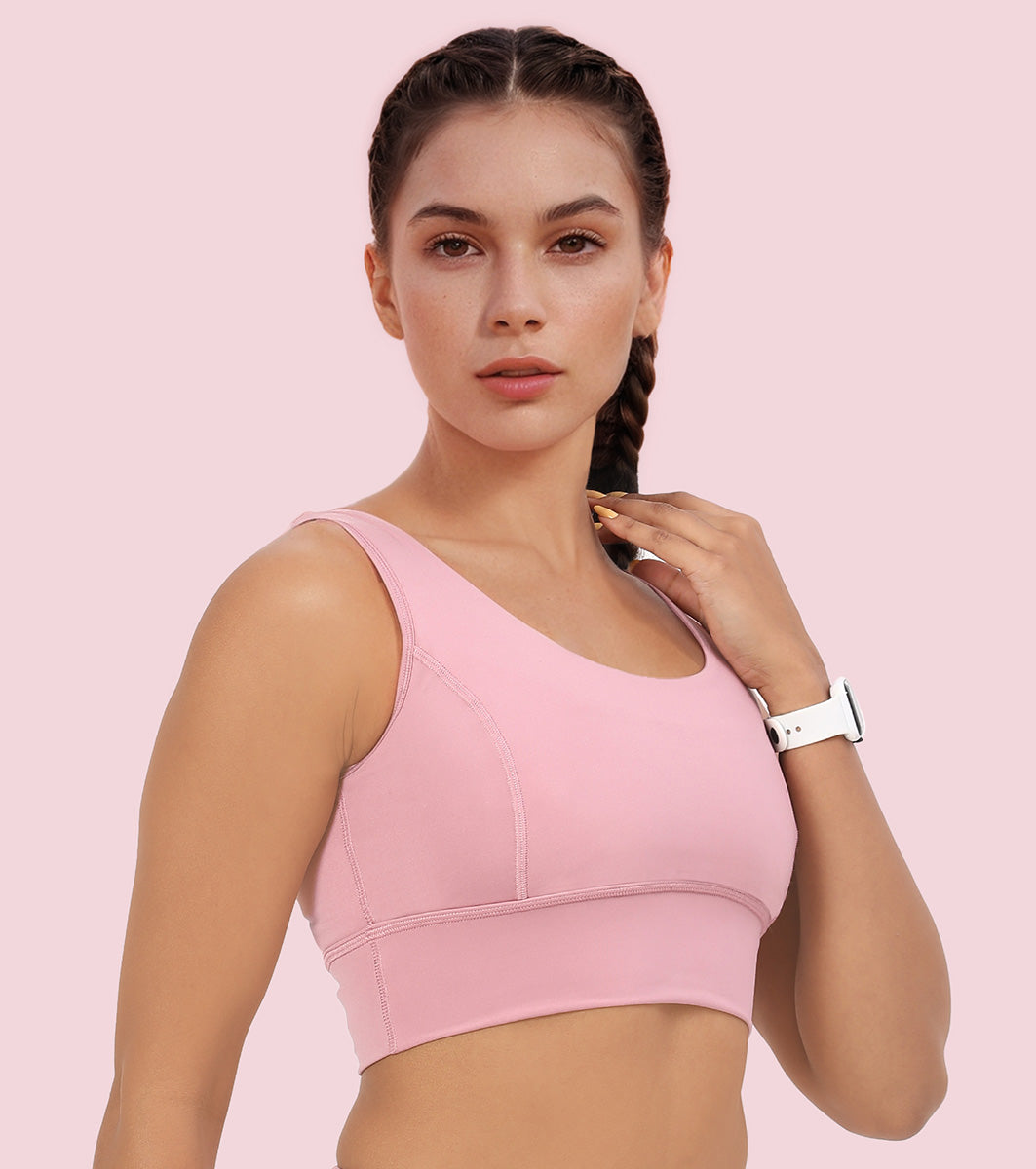 Enamor Sleeveless Crew Neck Crop length Pull On Sports Bra For Women - Hugged Fit, Cut Away Back Detail - A206 (Lilas)